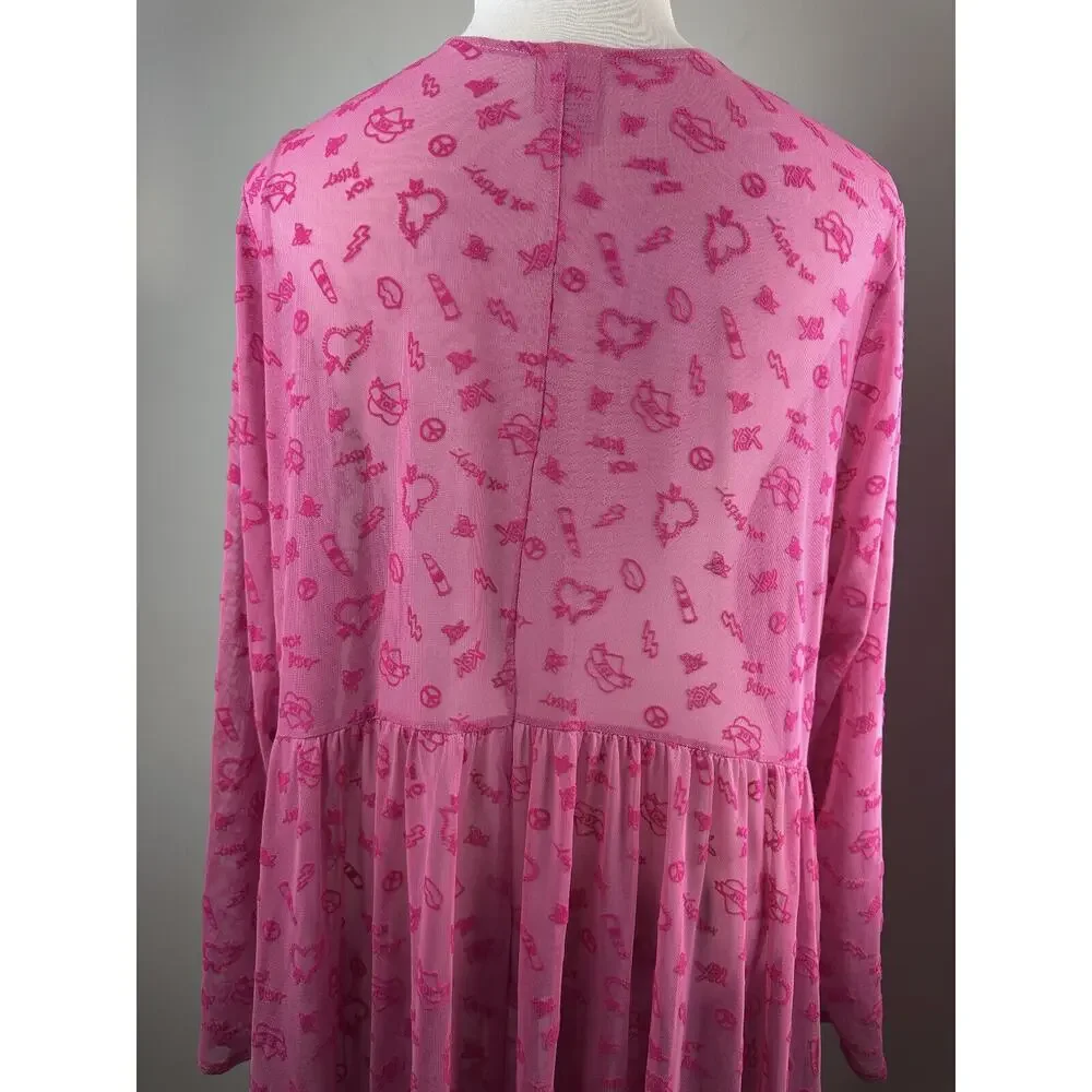 Torrid x Betsey Johnson Mesh Tie Front Long Sleeve Kimono Pink Plus Size 4 4X - Picture 7 of 14